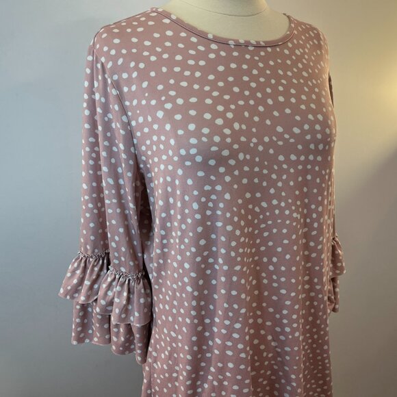 Dainty Jewells Women's Pink Polka Dot 3/4 Ruffle Sleeve Pullover Top - Size XL - Picture 2 of 4